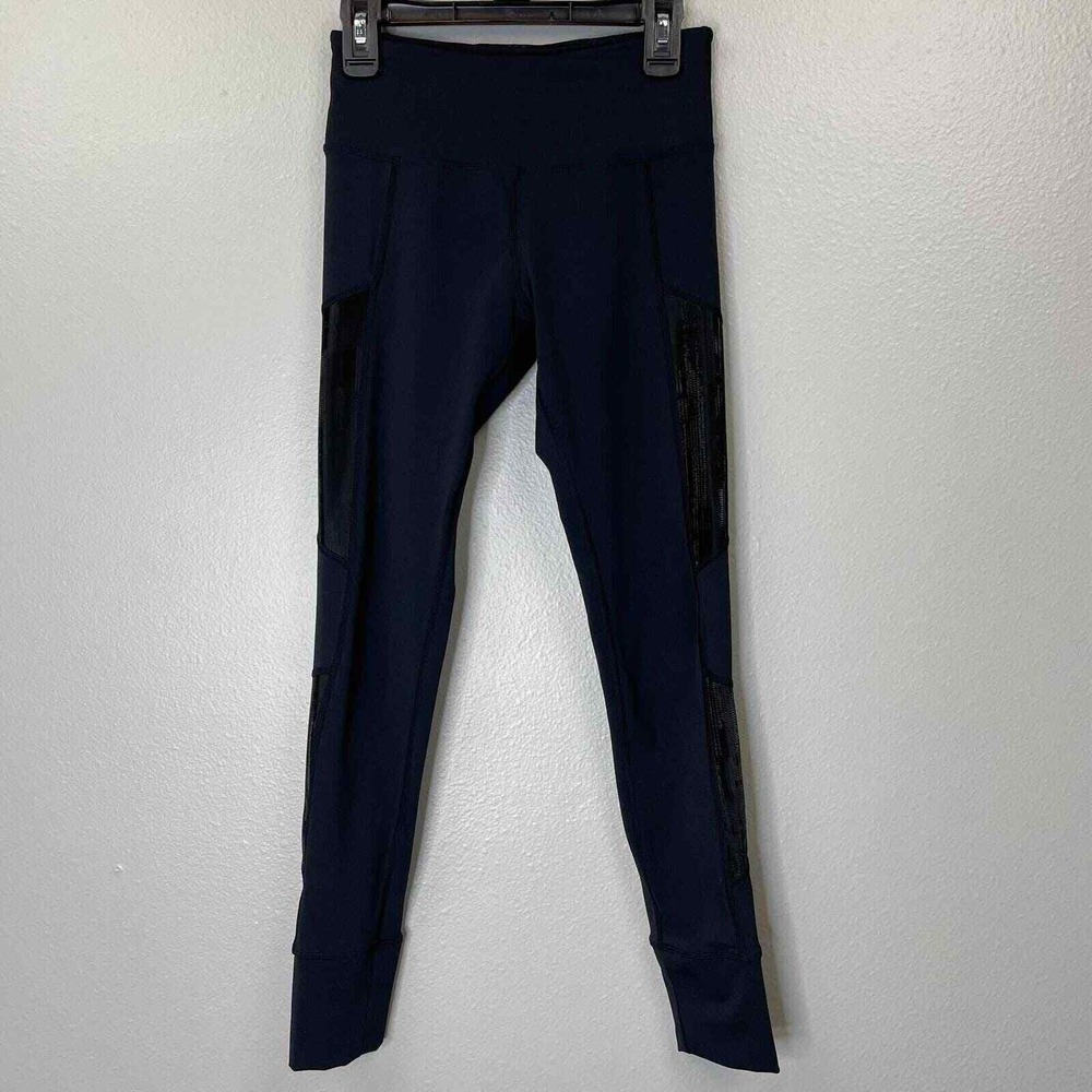 Zyia Active Leggings Womens 0 Black Stretch Full Length Pattern Side Panels